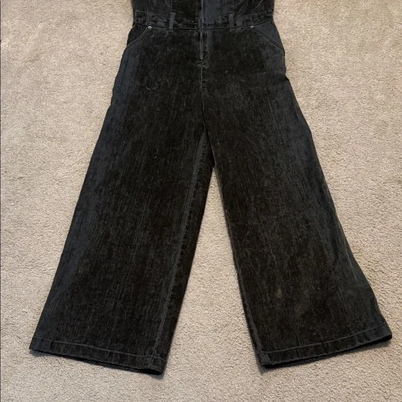 Black And Green Velvet Denim Jumpsuit - Picture 2 of 10